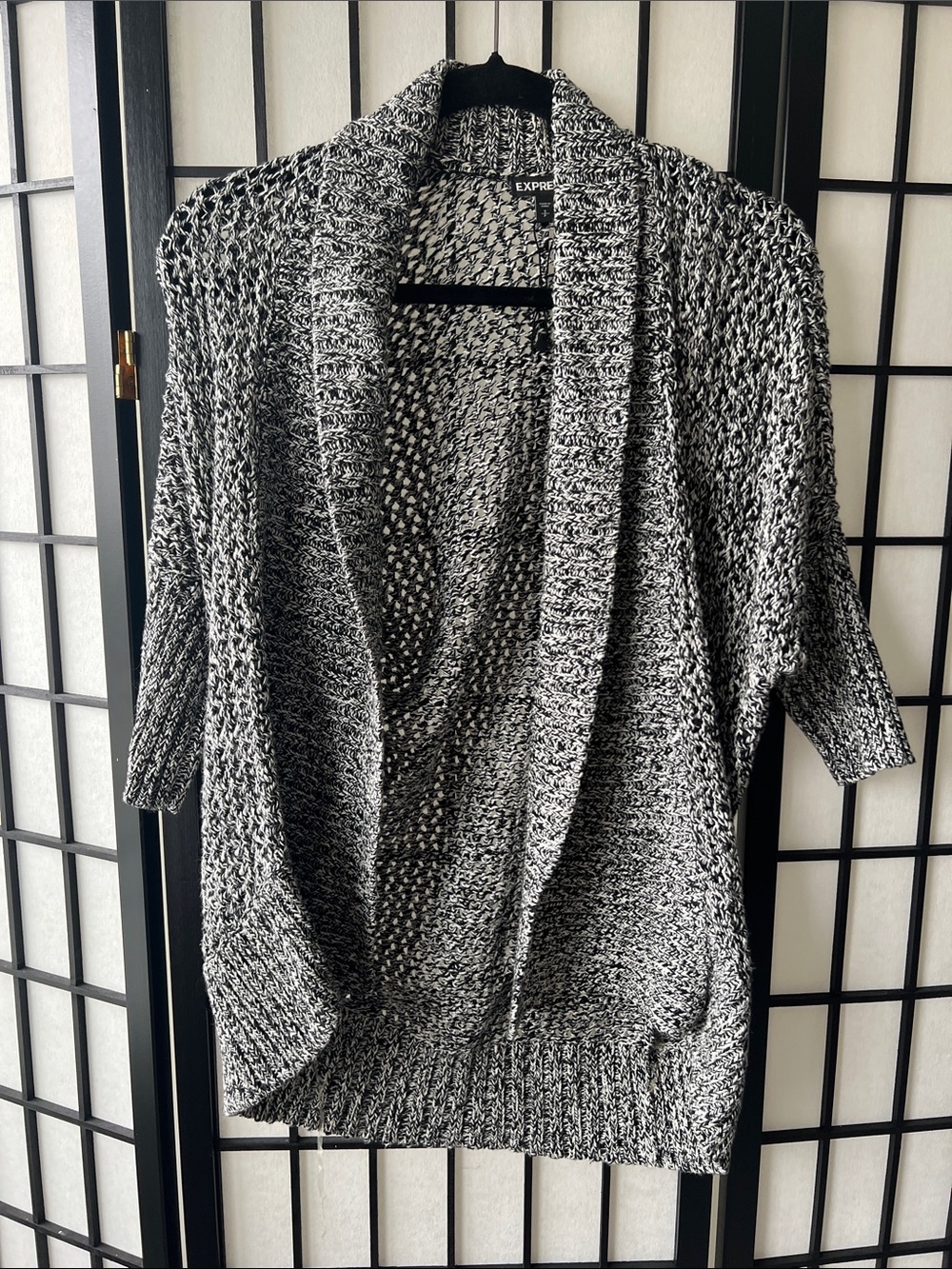 Express Black & White Marled Open-Front Cardigan